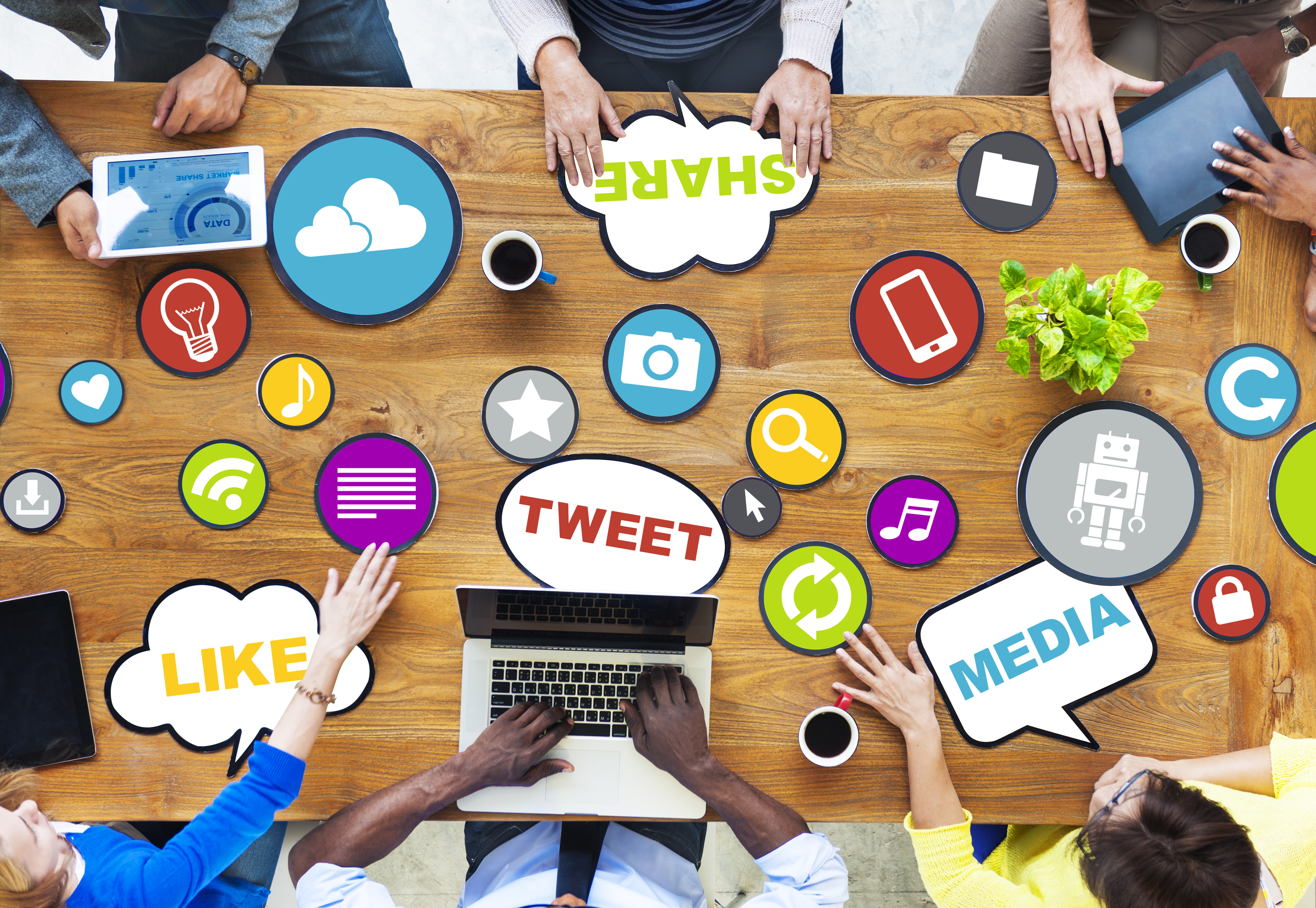 Table with social media topics and images