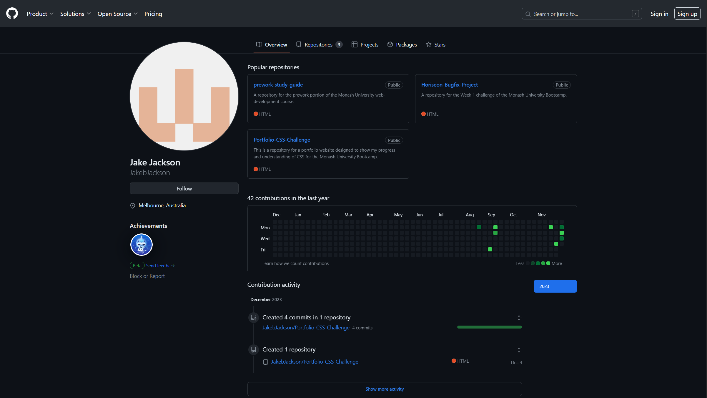 Screenshot of my github user profile