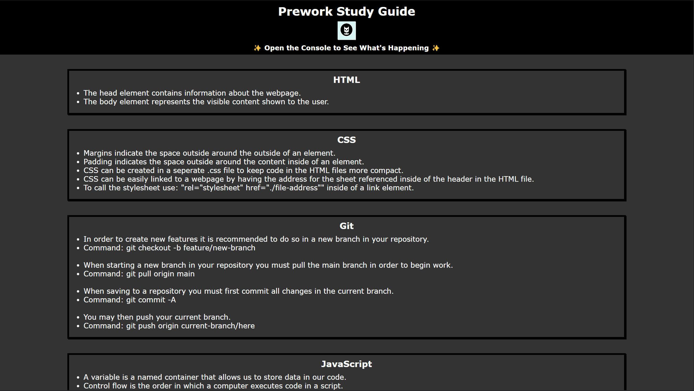 Screenshot of deployed prework project